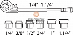 Диапазон применения клуппа трубного ручного Super-Ego 600 Set Compact 3/8"-1/2"-3/4"-1"-1 1/4" NPT